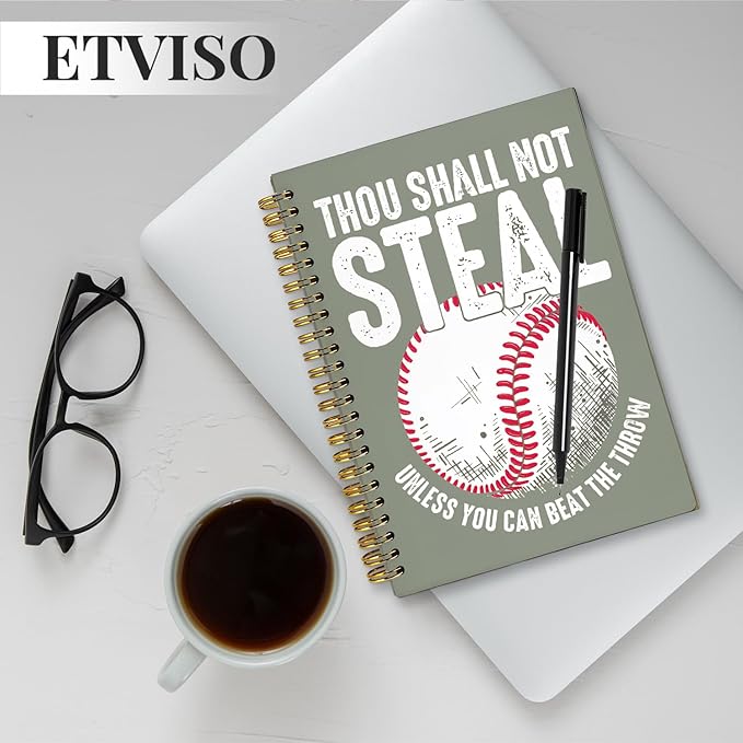 Funny Retro Baseball Notebook, Baseball Lover Gifts Journal, Sports Fan Gifts Journal, Thou Shall Not Steal Unless You Can Beat The Throw Hardcover Spiral Notebooks 5.5x8.3 Inch