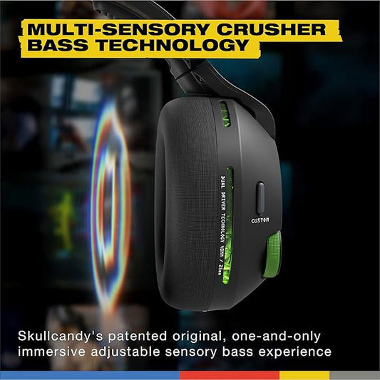 Skullcandy Crusher PLYR 720 Wireless Gaming Headset, Ultimate Immersion and Comfort, THX Spatial Audio, Multi-Sensory Bass, Removable Mic, Xbox, PC, PlayStation, Wireless Transmitter - Digi-Black Xbox