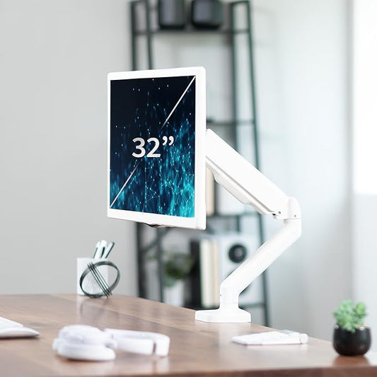 VIVO Single 17 to 32 inch Monitor Height Adjustable Counterbalance Mechanical Arm Desk Stand, Classic, Universal VESA Mount, White, STAND-V001OW