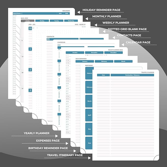 Weekly Monthly 2025-2026 Planner (July 25-Dec 26),8.5"x6.5",18 Months Agenda Plan with Month Tabs & Pocket,Expenses/Note Pages, Academic Calendar with Vegan Leather Cover,Black