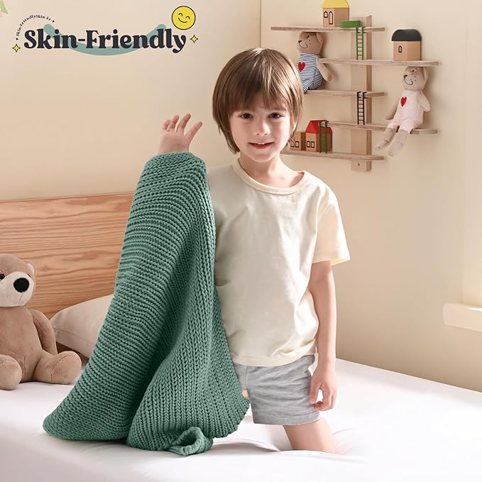 Guohaoi Knitted Weighted Lap Pad (Haze Green 20"x30" 2lbs) No Beads Cooling Heavy Blanket, Home Decor Breathable Chunky Knit Throw Blanket for All-Season Use