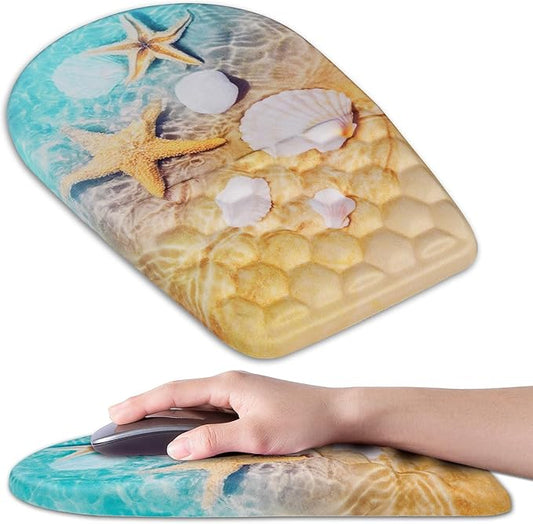 Ergonomic Mouse Pad Wrist Support,Upgrade Mousepad with Massage Design,Non-Slip PU Base Desktop Mouse Pads for Pain Relief, Computer, Office & Home,12 x 8 in（F-Starfish and Seashell ）