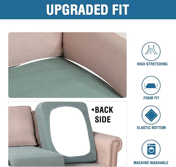 H.VERSAILTEX High Stretch Couch Cushion Covers,Chair Sofa Seat Slipcovers Couch Cushion Cover Stretch Furniture Protector for Kids, Pets(2 Packs Cushion Loveseat Covers, Sage)