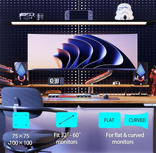 NB Gaming Monitor Arm or for 32 to 60 Inches Screen, Load up to 20 kg, VESA 75/100, RGB-Light, Heavy Duty, Multi Angle Adjustable, Premium Aluminum, Red