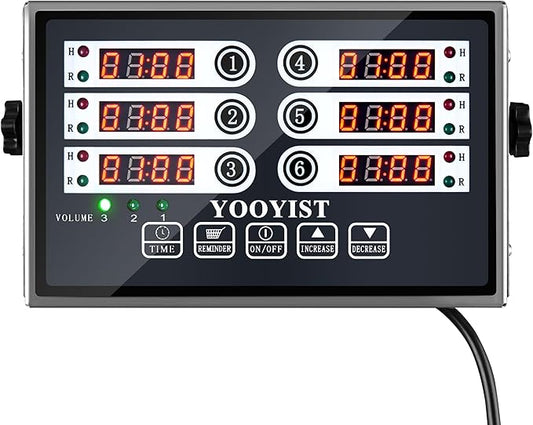 Kitchen Timers for Cooking – 6 Channel Commercial Kitchen Timer Restaurant Kitchen Supplies – Stainless Steel LED Technology Kitchen Timer Digital – Reminder Function, Loud Alarm, Grey