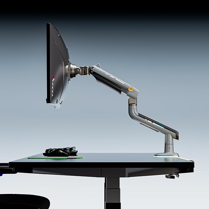 NB Gaming Monitor Arm or for 32 to 60 Inches Screen, Load up to 20 kg, VESA 75/100, RGB-Light, Heavy Duty, Multi Angle Adjustable, Premium Aluminum, Lake Blue