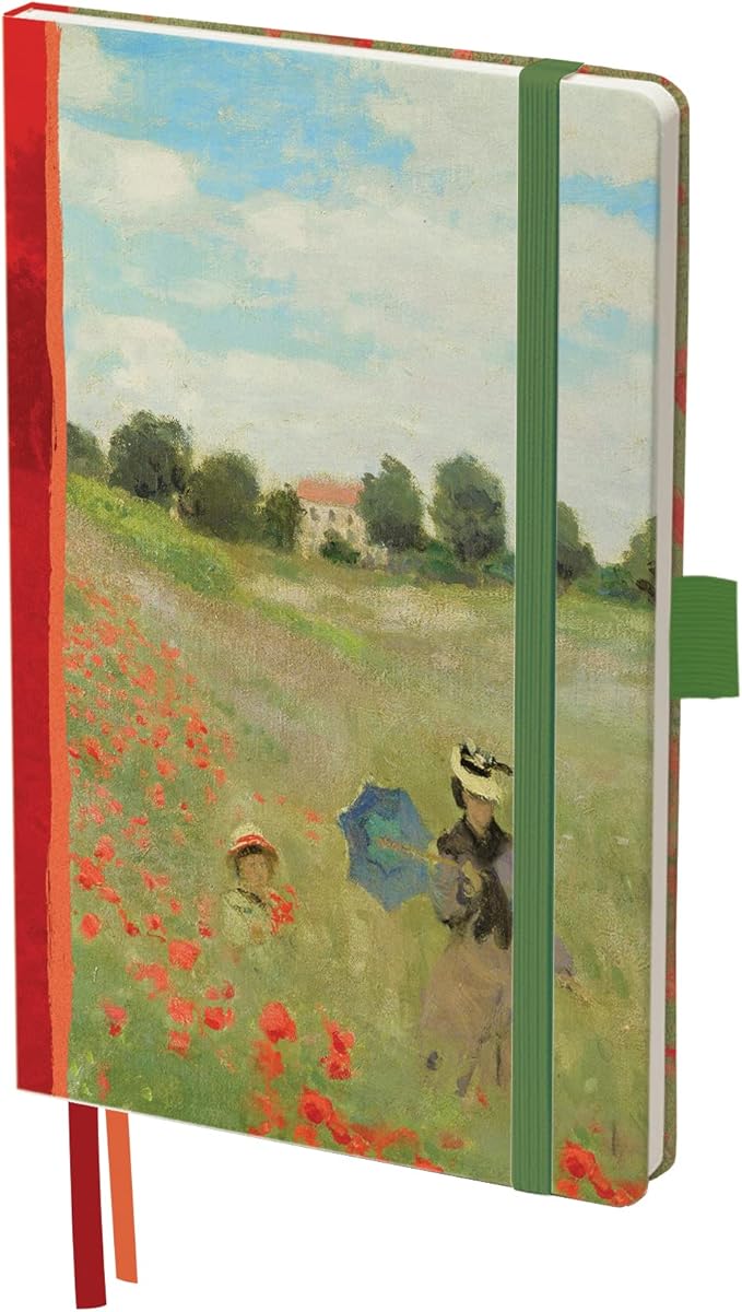 RainCaper Vegan Leather Journal Notebook, 160 Dot-Grid Pages, 5.7 inches x 8 inches, Journal - Monet Poppy Field
