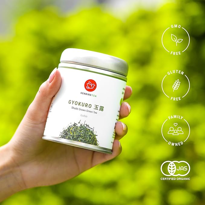 Senbird Premium Gyokuro, Japanese Shade Grown Green Tea - From Kyoto Japan - Imperial Loose Leaf Green Tea In Airtight Tea Tin (1.76oz/50g) (Ishin)