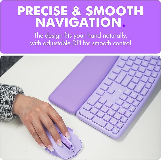 X9 Purple Ergonomic Keyboard Mouse Wireless Combo - Type Comfortably Longer - 2.4G/Bluetooth Split Keyboard, Multi-Device, Soft Wrist Rest, Rechargeable, Silent Ergo Keys - Laptop, PC, Mac,iOS,Android