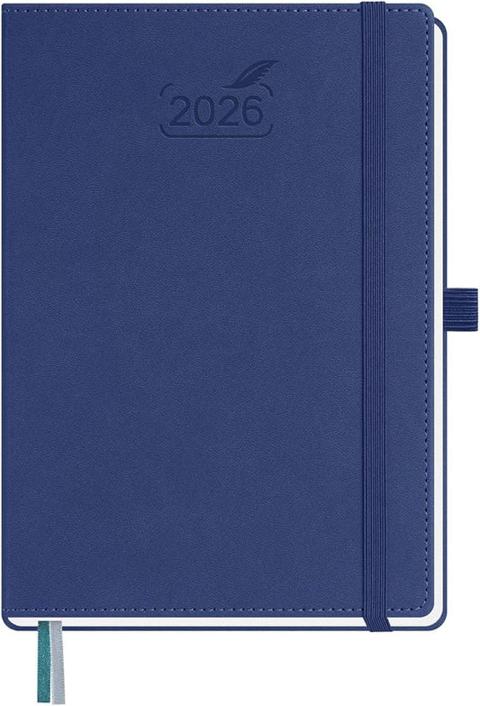 BEZEND 2026 Planner Weekly and Monthly (6" x 8.5") Daily Calendar with Half-Hourly Timeslots & Tabs (Jan-Dec) Note & Expenses, Pen Holder, Inner Pocket, Vegan Leather Hardcover - Blueberry