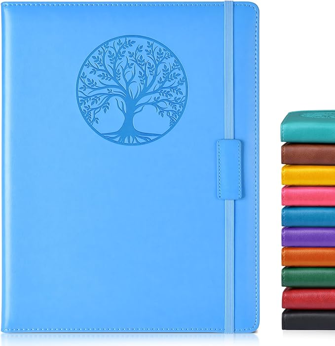 Lined Journal Notebook for Women Men,256 Pages A4 Large Hardcover Leather Journals for Writing,Travel,Business,Work,School,College Ruled Notebooks for Note Taking,Diary Notepad 8.6"×11"(Light blue)