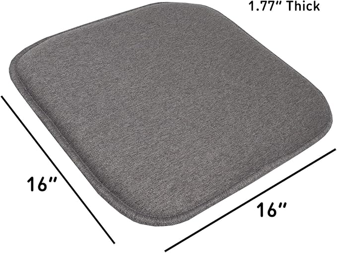 Sweet Home Collection Chair Cushion Memory Foam Pads Honeycomb Pattern Slip Non Skid Rubber Back Rounded Square 16" x 16" Seat Cover, 12 Pack, Charlotte Gray