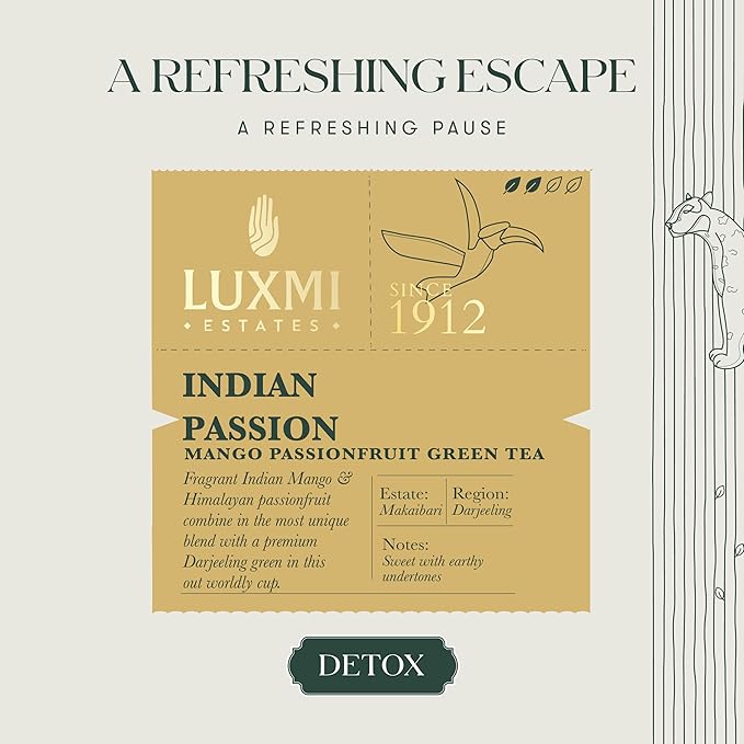 Luxmi Estates - Indian Passion - Organic Mango Passion Fruit Green Tea - Loose Leaf - 50g (25 Cups) | With Mango & Passion Fruit | Brew as Iced Tea or Hot