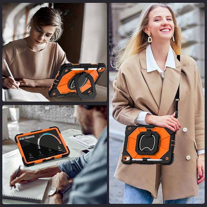 Case for iPad (A16) 11th Generation 11 Inch (2025) /iPad 10th Generation 10.9 Inch (2022) with Screen Protector/Rotating Stand,Military Grade Shockproof i Pad Case 10th Generation,Orange