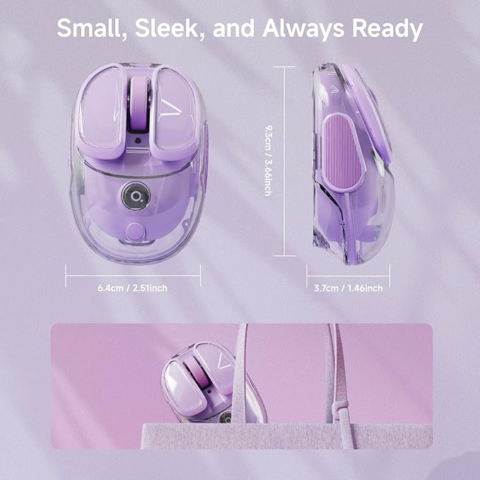 EWEADN Q9 Wireless Clear Mouse Dual Mode Bluetooth & 2.4G USB Computer Mouse with RGB Lighting, Silent Clicks, Multi-Device Compatibility for Laptop, PC, MacBook, iPad Cute Mouse-Purple