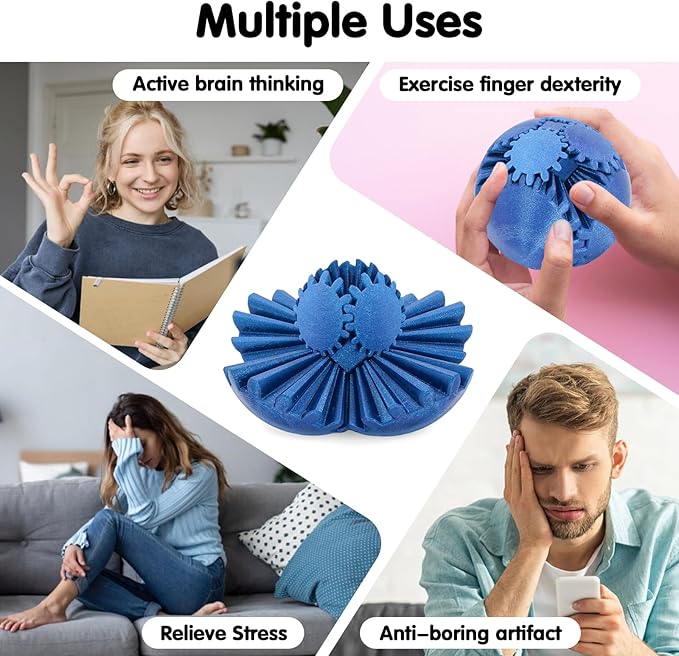 Gear Ball 3D Printed Cube Fidget Toy,Gear Sphere Fidget Toys,Sensory Toys for Stress and Anxiety Relief, Desk Toy Fidget Spinners,Stocking Stuffers for Adults & Kids Gift (Galactic Blue, 3.1 Inch)