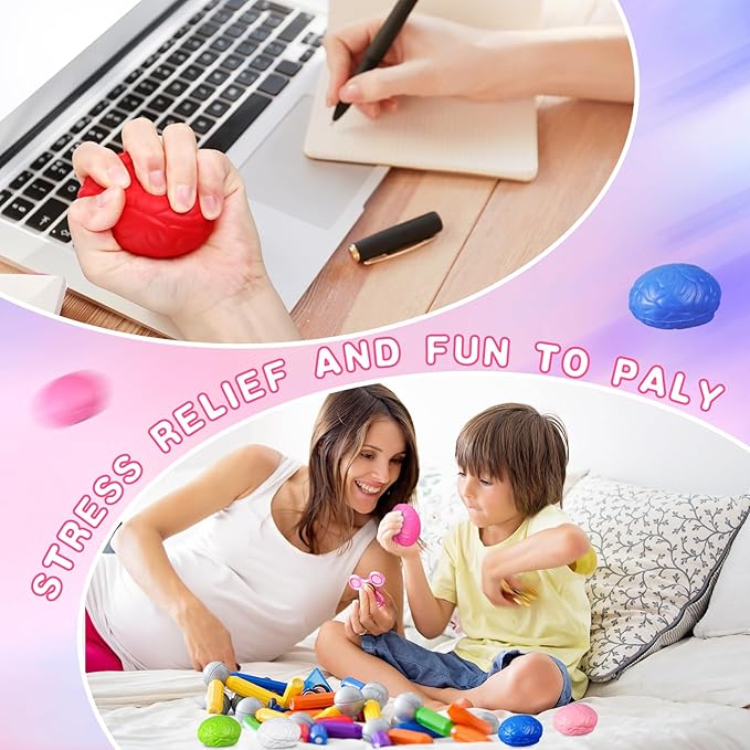 Leitee 12 Pcs Brain Stress Balls Bulk Large Halloween Brain Toys PU Hand Muscle Exercise Pressure Ball Funny Stress Relief Toy for Teens Adult Improving Grip Strength Prop(Colorful)