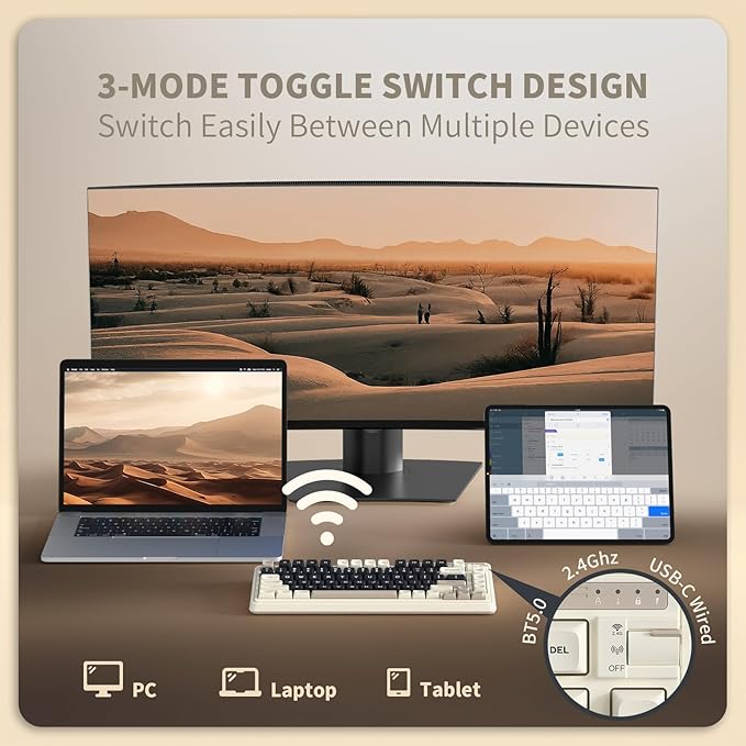 K75 Lite Wireless Mechanical Keyboard, 75% Gasket Mount RGB Gaming Keyboard w/ 3-Mode Knob BT 5.0/2.4G/USB-C Wired, Hot Swappable, 5-Layer Padding & Creamy Linear Switches, Compact 82 Keys