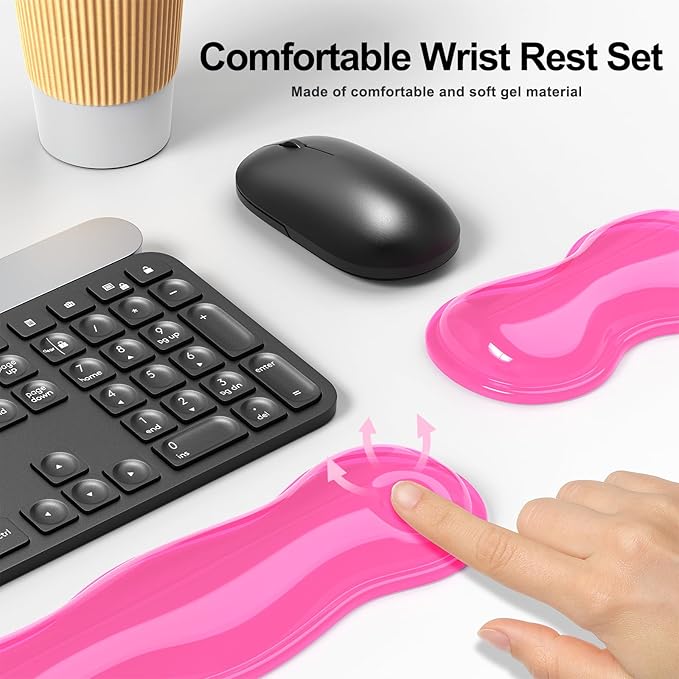 Gel Keyboard and Mouse Wrist Rest Set, Comfort Ergonomic Wrist Support, for Wrist Pain Relief, Computer Keyboard Wrist Rest (Pink)
