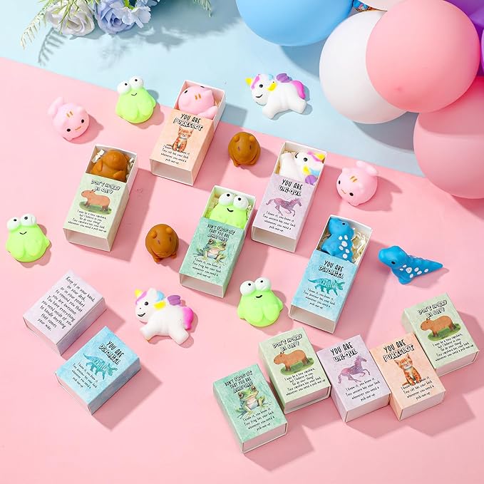 Wettarn 25 Sets Appreciation Gifts Cute Animal Stress Balls with Support Gift Boxes Inspirational Party Favors for Employee Coworker Friends Office Positive Relief Toys