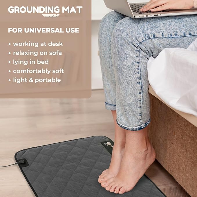 Premium Grounding Mat for Feet, Soft Cotton & Silver Fiber, Comfort for Sleep & Wellness, Grounding Pad for Anti-Aging & Inflammation, Grounding Mat for Bed and Desk (24x16 Inches)