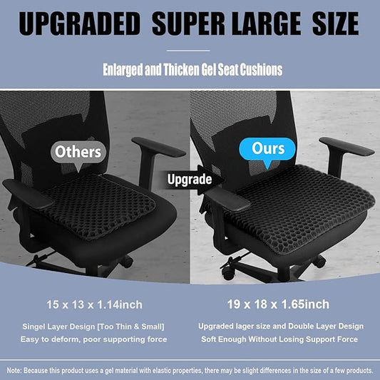 Gel Seat Cushion for Long Sitting Pressure Relief (Super Large & Thick) - Non-Slip Gel Chair Cushions for Back,Sciatica,Tailbone Pain Relief - Seat Cushion for Office Desk Chair,Car Seat,Wheelchair