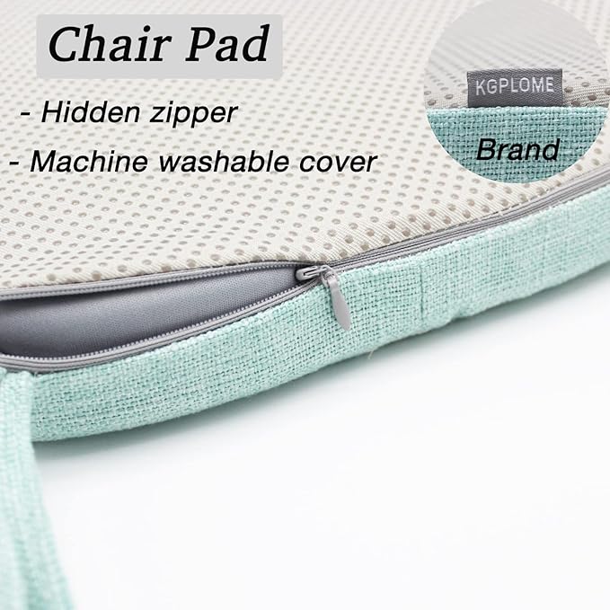 4 Pack Kitchen Chair Cushions with Ties - Memory Foam No Slip Seat Cushion and Dining Room Chair Pad with Machine Washable Cover [16.5 X 16.2 Inches] - (Lake Green,4)