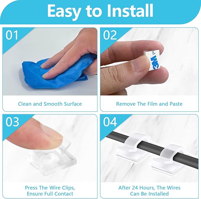 100PCS Adhesive Cable Clips, Wire Holder Organizer, Cord Management, Cable Staples, Christmas String Lights, White, Small