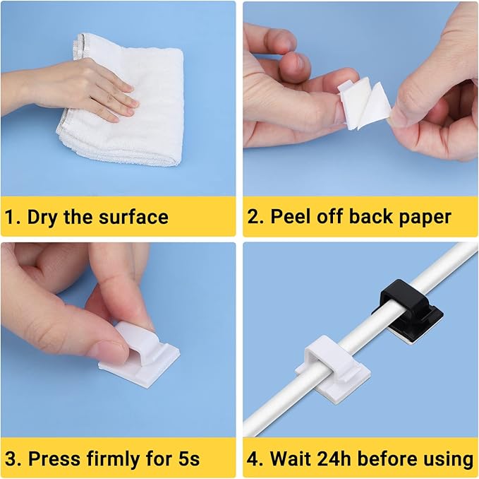 Segarty Large White Wire Clips Adhesive, 100PCS Self Adhesive Cable Clips, Cord Organizer, Wire Management Flat Ethernet Cable Holder Clamps Sticky Cable Tie Holder for Wall, Car, Office and Home Desk