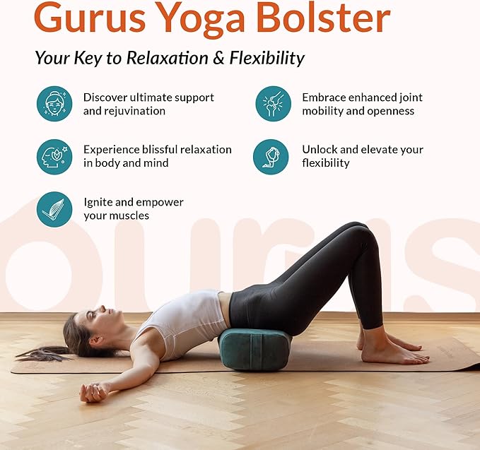 Gurus Super Soft & Firm Yoga Bolster Pillow - Lightweight, Easy to Carry with Handles - Rectangular, Machine Washable Cover