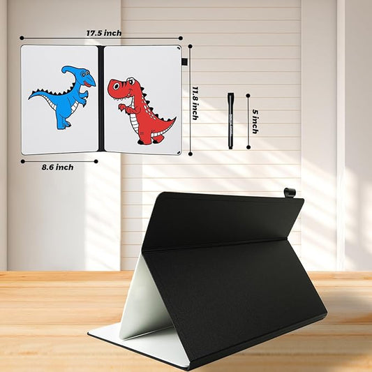 Small Portable White Board Dry Erase Notebook, 9" x 12" Double Sided Folding Whiteboards with 3 Pens, A4 Reusable Notebook with Storage Mesh Bag for Study, Meeting, Draft, Notes, Doodling