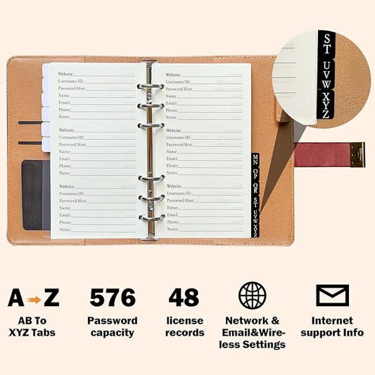 BTSFTOGET Small Password Book with Alphabetical tabs. 316 Pages Lockable Password Keeper Journal Notebook for Computer & Website Logins, RED Leatherette Hardcover, 7.5in x 5.5in