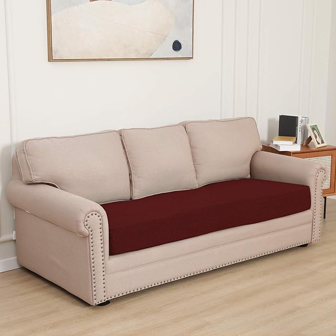 Easy-Going Stretch Cushion Cover Sofa Cushion Furniture Protector Sofa Seat Sofa slipcover Sofa Cover Soft Flexibility with Elastic Bottom(Sofa Cushion, Wine)
