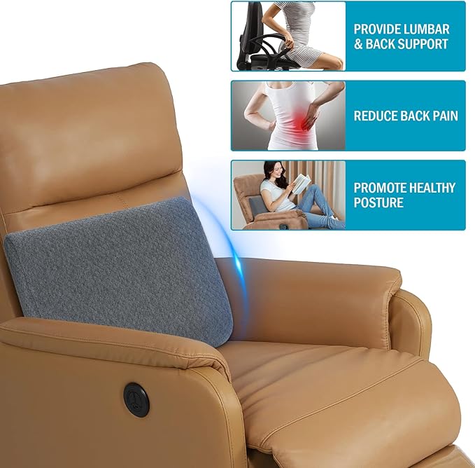 HOMBYS Lumbar Support Pillow for Recliner Chair, Memory Foam Back Support Cushion for Elderly,Extra Large Lumbar Support Pillow,Thick Backrest for Home Reading (Grey, 18“x15 x4)
