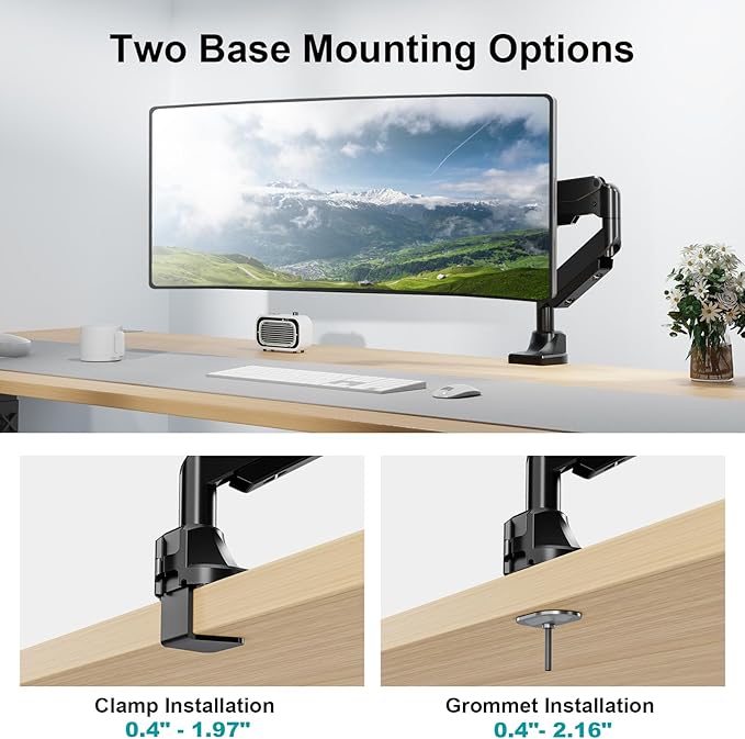 MOUNT PRO Single Monitor Mount for Max 43 Inch Ultrawide Computer Screen, Premium Aluminum Heavy Duty Monitor Arm Holds 6.6lbs to 33lbs, Gas Spring Full Motion Display Desk Stand, VESA Mount