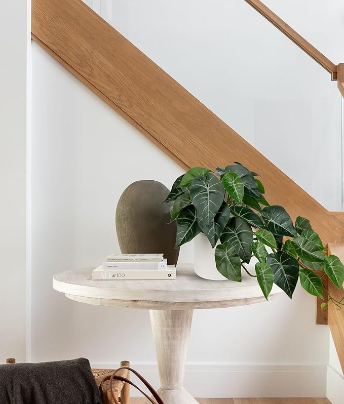 Hollyone Artificial Plants Potted Alocasia Amazonica Polly Faux Plant with White Ceramic Pot Fake Hanging Plants Indoor for Home Living Room Shelf Office Aesthetic Decor