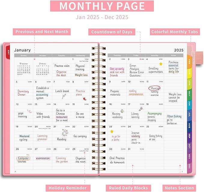 EMSHOI 2025 Planner Hourly Daily Weekly and Monthly, A4 (8.5x11), 3-Tier Appointment Book Vertical Schedule Calendar Organizer for Women Men Work Business, with Monthly Tabs, Note Pages, Pink