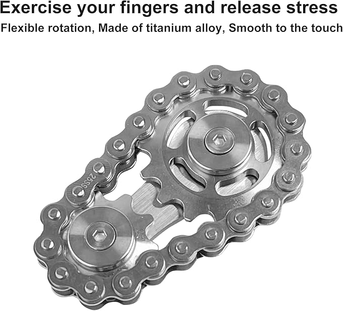 Bike Chain Gear Fidget Spinner, Metal Sprocket Chain Fidget Toy, Stress Anxiety Relief Fidget Toy, Stainless Steel Durable Mechanics W/Smooth Bearings EDC Novelty Toy (Silver)