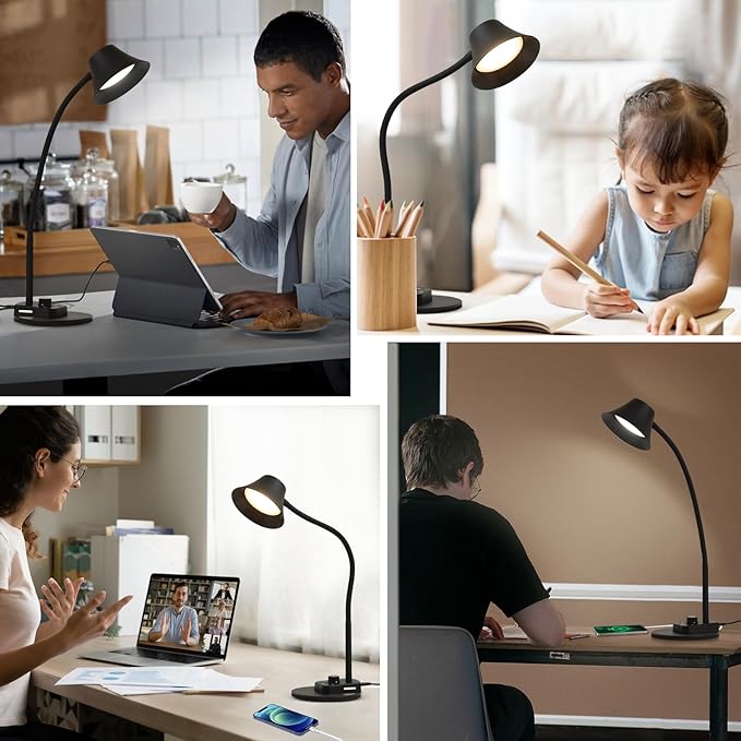 BOHON LED Desk Lamp for Home Office, Fully Dimmable Bedside Lamps with USB A and C Charging Port, 5 Colors Reading Lamp with Night Light, Auto Timer, Table Lamp for College Dorm Room