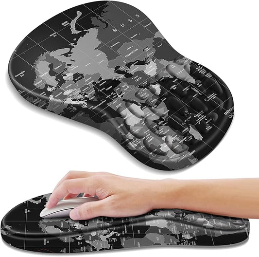 Ergonomic Mouse Pad with Wrist Rest Support, Mousepad with Comfortable Memory Foam Wrist Rest and Non-Slip PU Base for Pain Relief, Computer, Laptop, Office, Home (World Map)