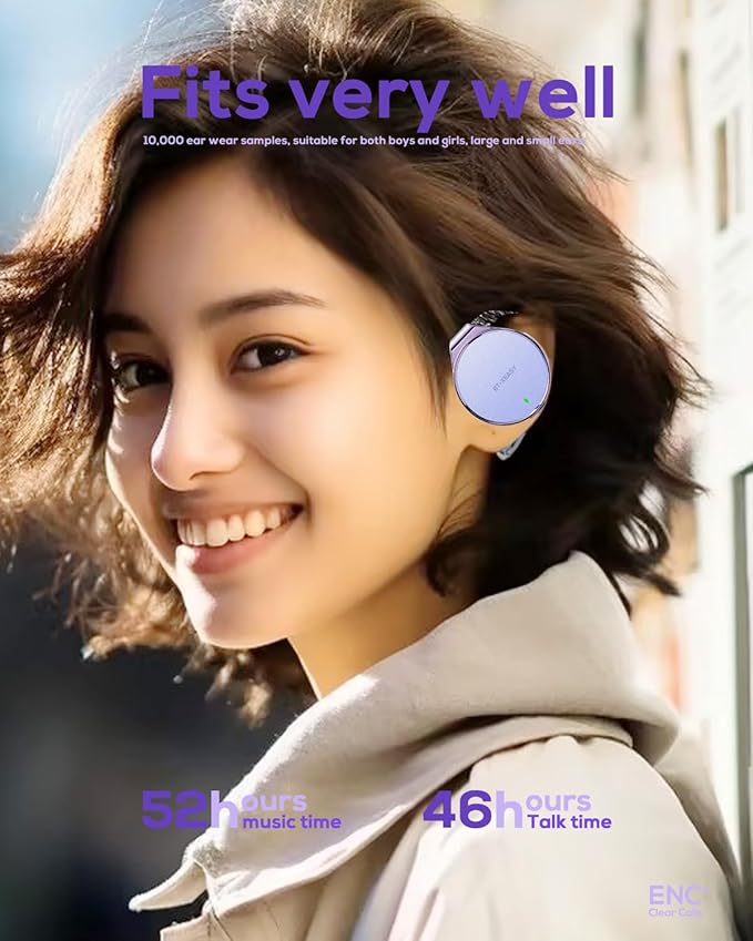 Open Ear Headphones Bluetooth 5.4, Sport On Ear Headphones Wireless, Water-Drop Shaped Noise Cancelling Clip On Headset Bluetooth with Long Battery Life, Comfort Fit 4 Microphones Earphones