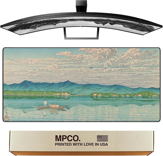 MPCO. Ukiyo-E Large Gaming Desk Pad - 36" x 17" Aeroglyde Fabric Lake Hamana Desk Mats - Washable, Smooth Glide for Precision Gaming & Work
