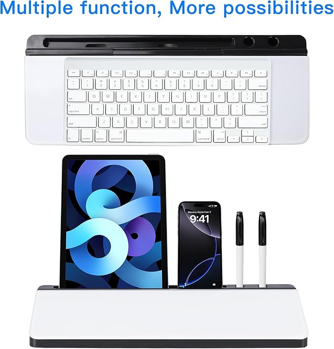 KVY Desk Whiteboard with Storage,Desktop Glass Dry Erase White Board Organizers Supplies with Accessories for Office, Home, School Essentials (Black)