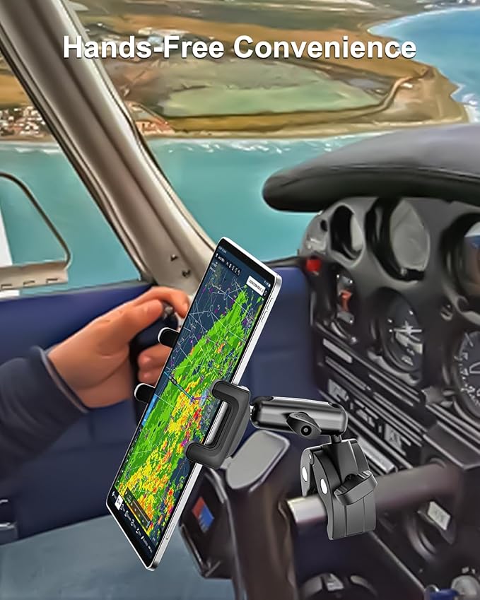 Tablet Yoke Mount, iPad Yoke Clamp Mount for Aircraft, 360° Adjustable Metal Arm Aviation Trainer Tablet Holder for iPad Pro 13 12.9 11, iPad Air Mini, Galaxy tab, iPhone, 4-13" Device