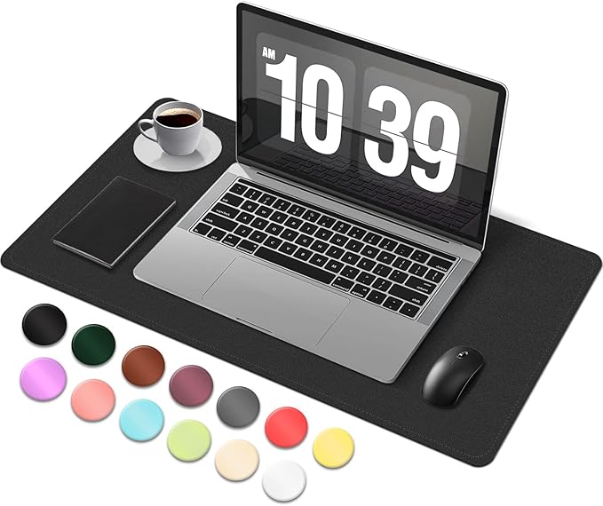 BLESWIN Desk Pad Protector, Leather & Suede Desk Mat, Non-Slip Desk Pad Mat, Large Mouse Pad, Waterproof Desk Blotter Mat, Desk Cover for Office, Home (Black, 23.6" x 13.7")