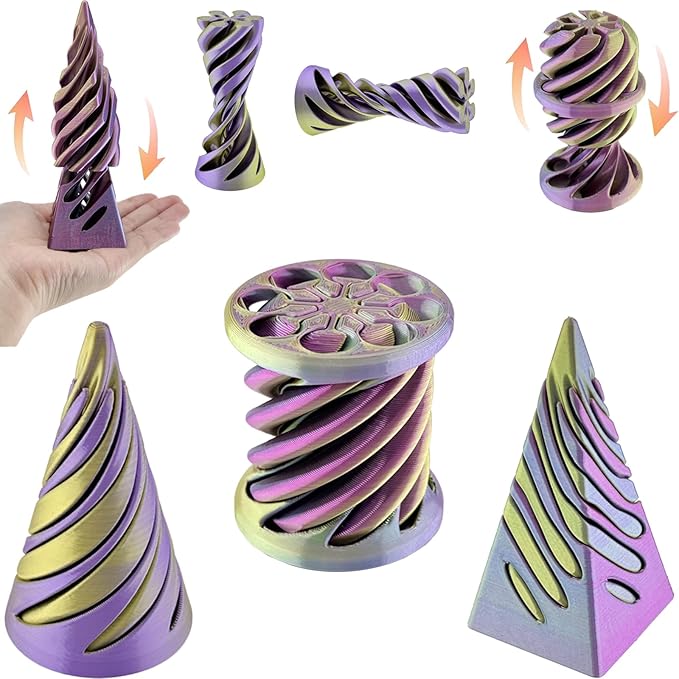 3 Packs Impossible Cone, Spiral Cone Fidget Toy 3D Printed Spiral Cone Toy, Pyramid Passthrough Sculpture, Mini Cones Pass Through Pyramid Fidget Toy for Stress and Anxiety Relaxing