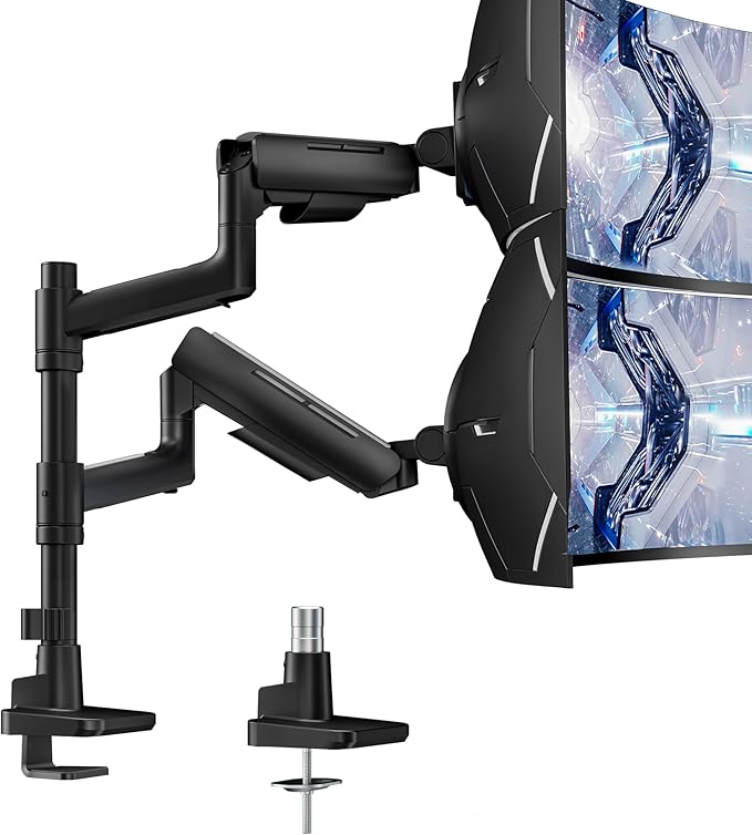 ARES WING Dual Monitor Mount for 17-49 Inch Ultrawide Heavy Duty Curved Screen, Computer Monitor Arm Desk Mount, Gas Spring Adjustable Vesa Stand, Black