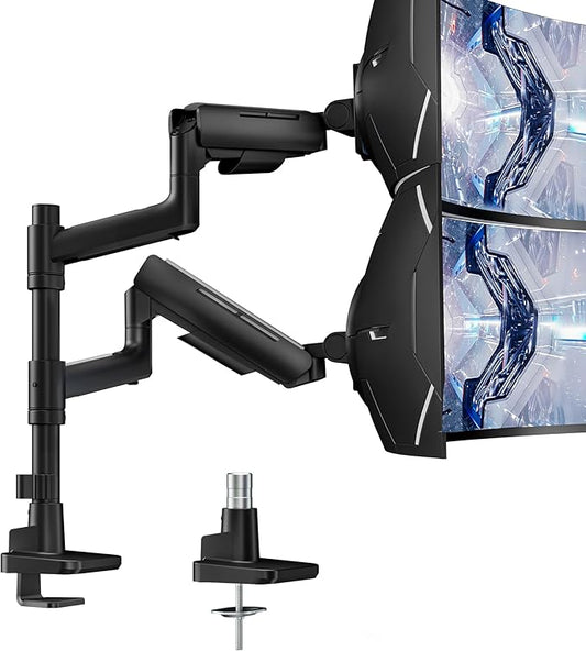 ARES WING Dual Monitor Mount for 17-49 Inch Ultrawide Heavy Duty Curved Screen, Computer Monitor Arm Desk Mount, Gas Spring Adjustable Vesa Stand, Black