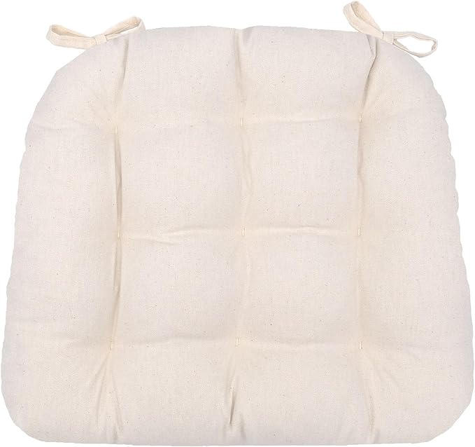 Barnett Home Decor Cotton Duck Natural Dining Chair Pad with Ties - 15 x 17 Size Small Chair Cushion - Latex Foam Fill - Machine Washable, Unbleached Cotton, Made in USA (Ivory/Small)