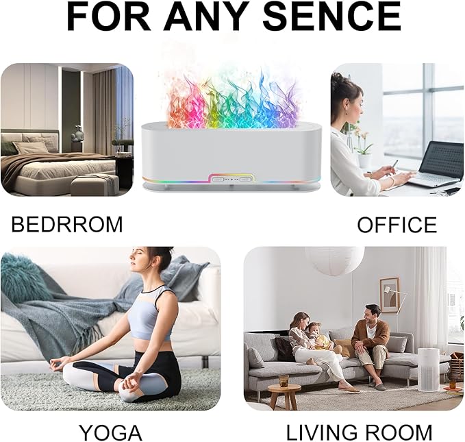 2025 Upgraded Flame Fire Diffuser Humidifier, 7 Colors Changing Oil Diffuser, Ultra-Quiet Aroma Essential Oils Aromatherapy Diffusers for Large Room, Bedroom, Office(200ml Auto Off,Timeable,12Hrs)